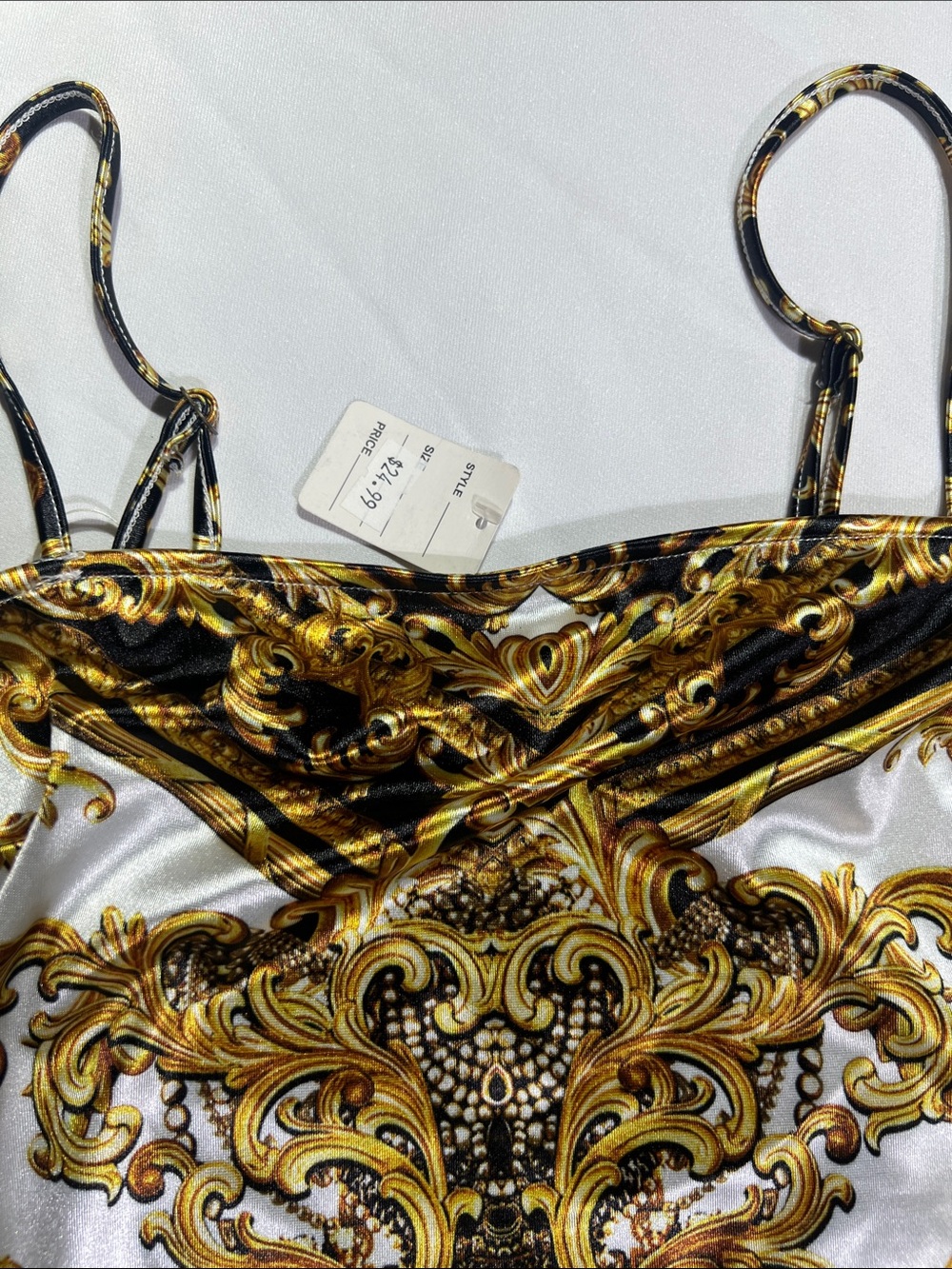 Gold & Black Baroque Print Slip Dress - Picture 5 of 6